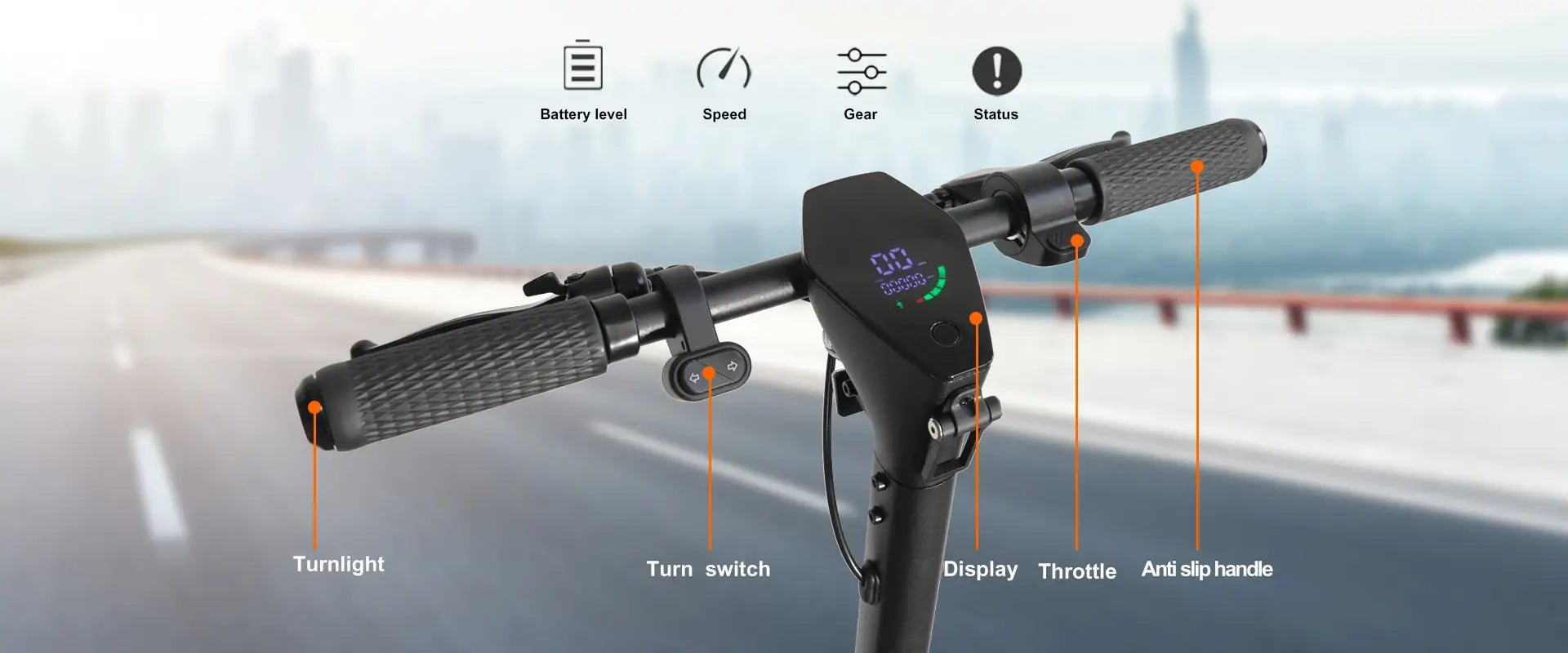 E12 commuter E scooter handle and display